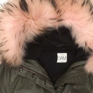 SAM. coat Army Green with Pink Fur hood
